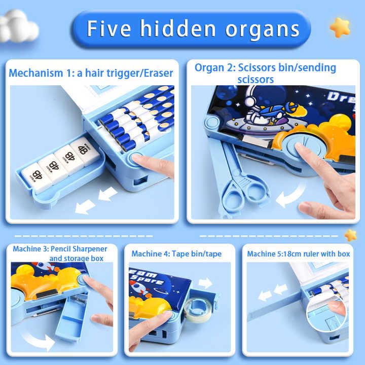 PRIME DEALS Multi-Functional Pencil Box For Kids, Space Boys, Kids Boys & Girls, Magnetic Boys, Space Theme Gifts Kids Accessories. (Astronaut, Plastic, Blue)