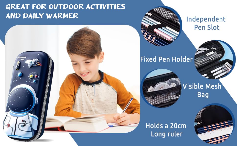 Royals hub 3D Cover Eva Space Astronaut Theme Pencil Case Large Capacity Pencil Pouch Bag Compass School Pouch Organizer For Students Kids Stylish Pen Holder Pouch Stationery Box - Canvas, Multicolor