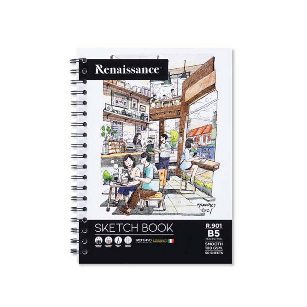 Renaissance & Fabriano B5 Size Spiral Sketch Book (100 GSM, 50 Sheets), Model R. 901