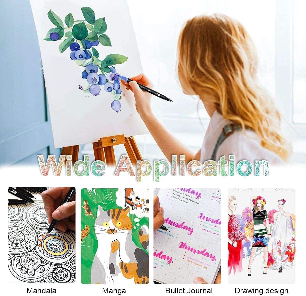 Wynhard Brush Pen Set Sketch Pen Set Drawing Pen Dual Tip Brush Pens Markers for Drawing Brush Pens 24 Shades Art Markers Set Fineliner Color Pens Water Based Marker for Calligraphy Drawing Sketching