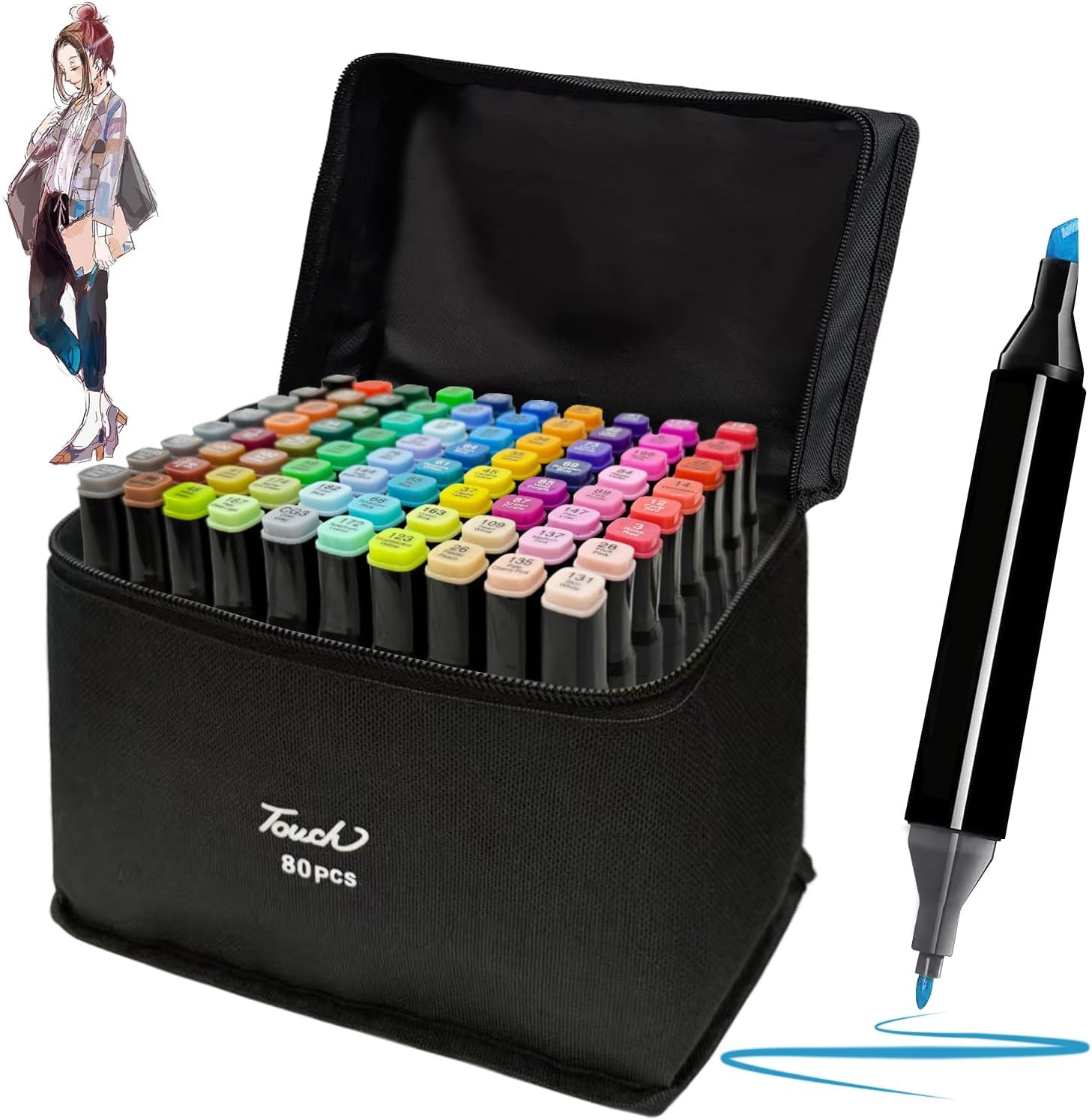 Parssufy 80 Colors Art Markers sketch pen Dual Tip Artist Art Marker Vibrant Colors Set for Kids Adult Coloring Sketching Drawing Painting, Twin Head Permanent Sketch Markers Pen with Carry Case (80)