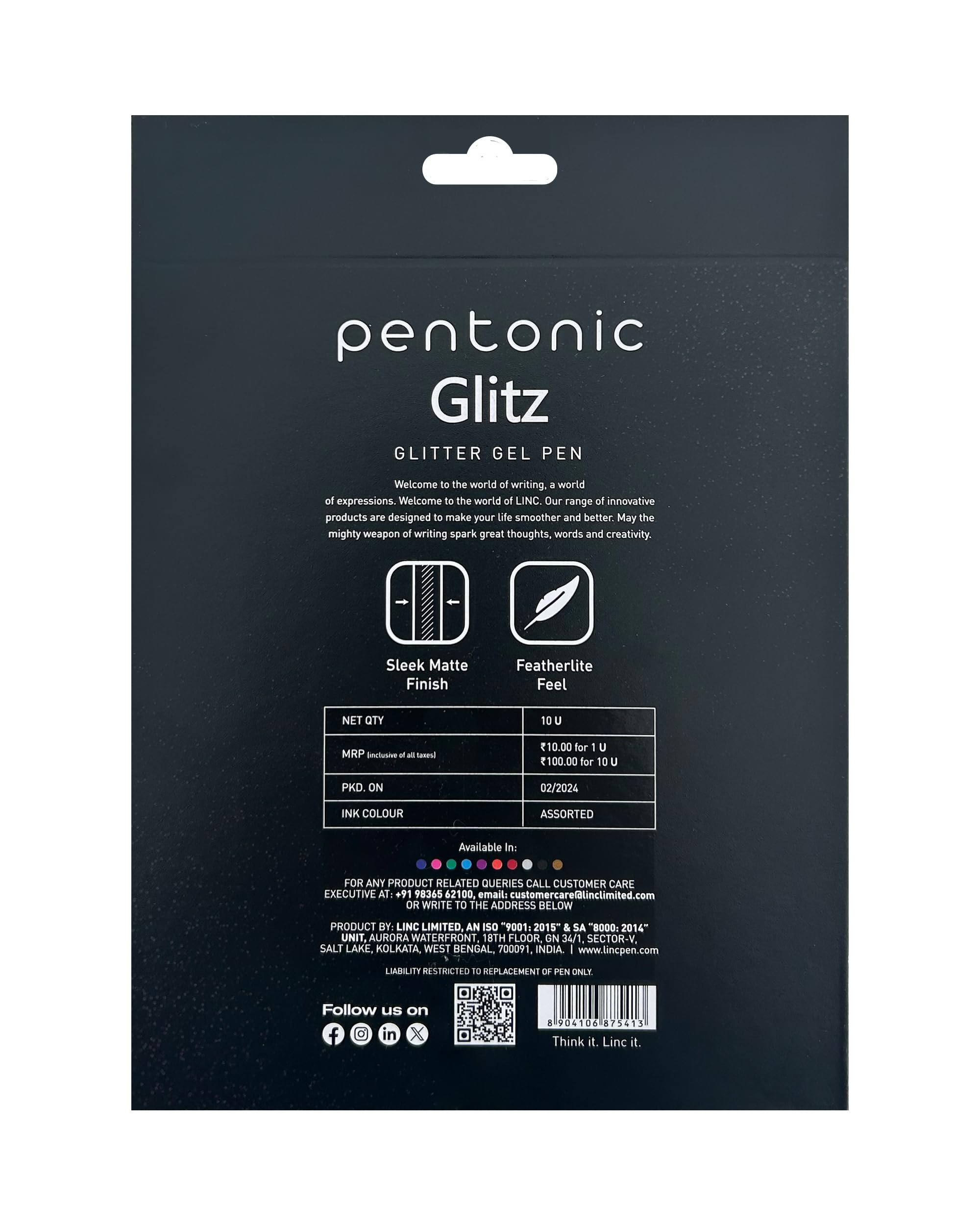 Pentonic Glitz 1.0 mm Multicolor Glitter Gel Pen | Multicolor Ink, Set Of 10 Pcs