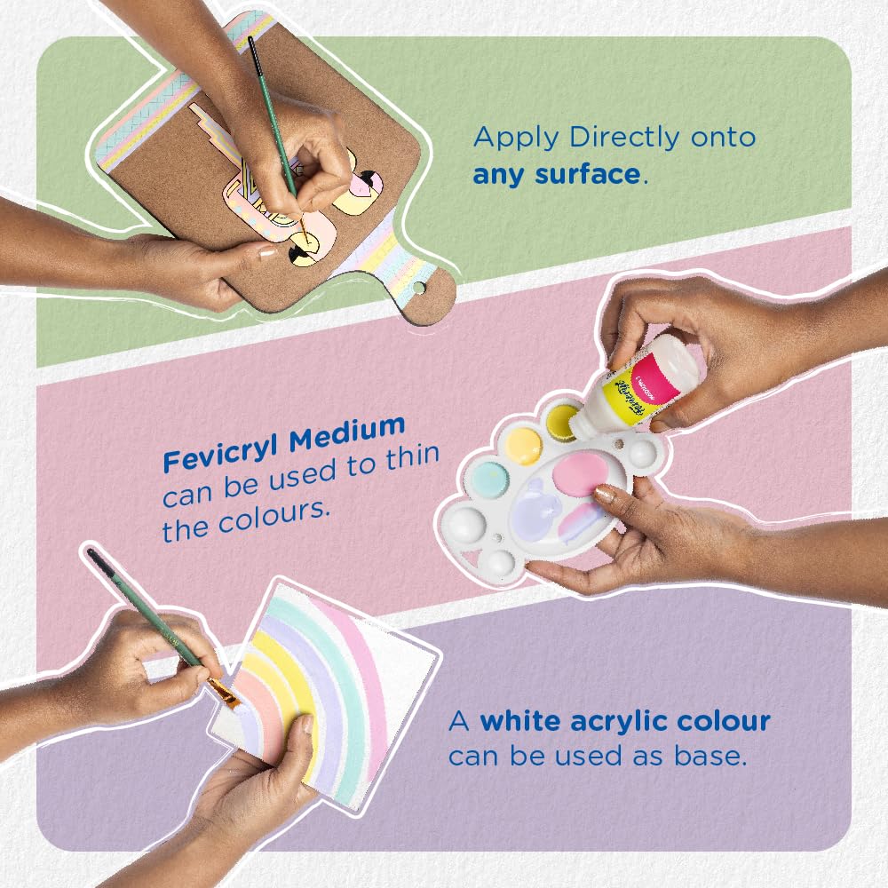 Fevicryl Multi Surface Pastel Acrylic Colours Kit 6 Shades X 15Ml | Ideal For Wood, Glass, Canvas, Metal, Plastic, Mould It | For Hobbyists, Artists, Diy Art And Craft