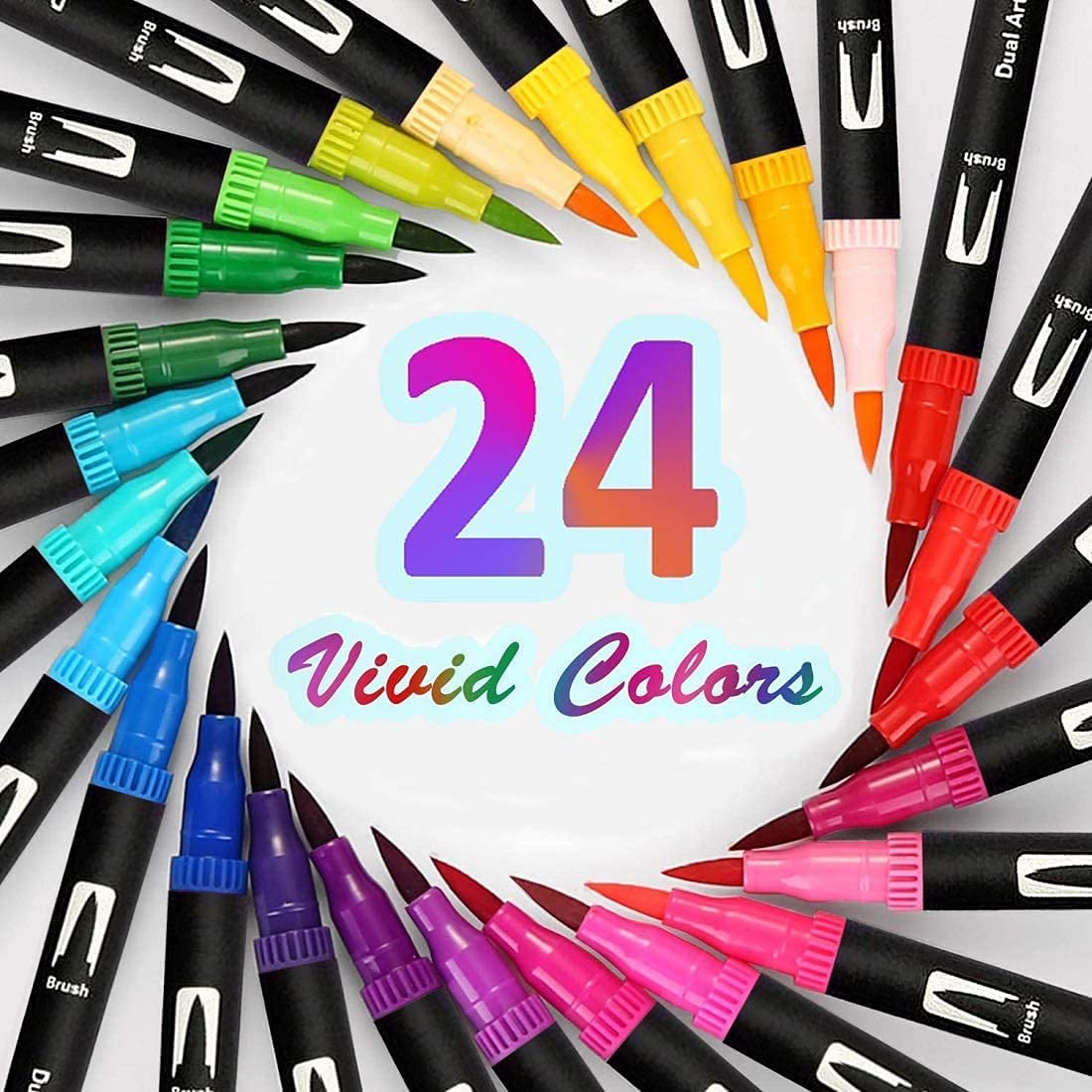 Wynhard Brush Pen Set Sketch Pen Set Drawing Pen Dual Tip Brush Pens Markers for Drawing Brush Pens 24 Shades Art Markers Set Fineliner Color Pens Water Based Marker for Calligraphy Drawing Sketching