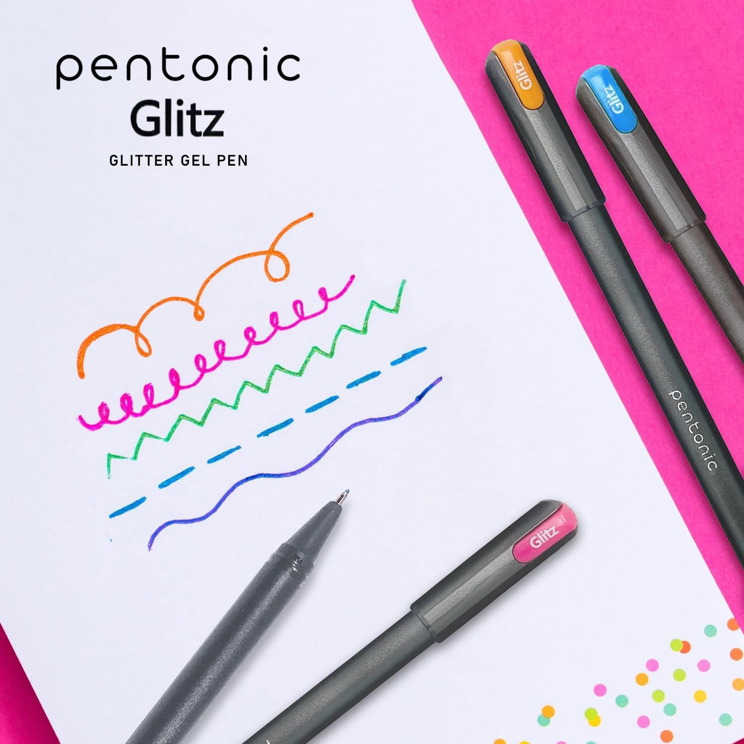Pentonic Glitz 1.0 mm Multicolor Glitter Gel Pen | Multicolor Ink, Set Of 10 Pcs
