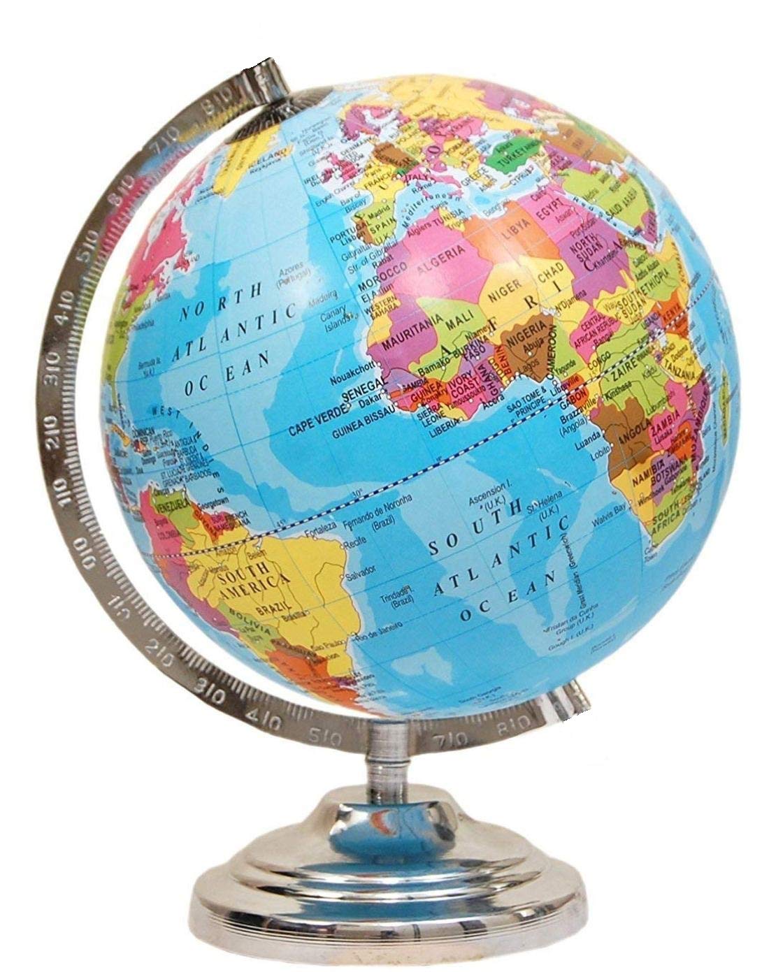GeoKraft Globe Educational Globe 10 inches height and 8 Inches diameter Rotating World Globe with Steel Finish Arc and Base/World Globe/Home Decor/Office Decor/Gift Item (Blue)
