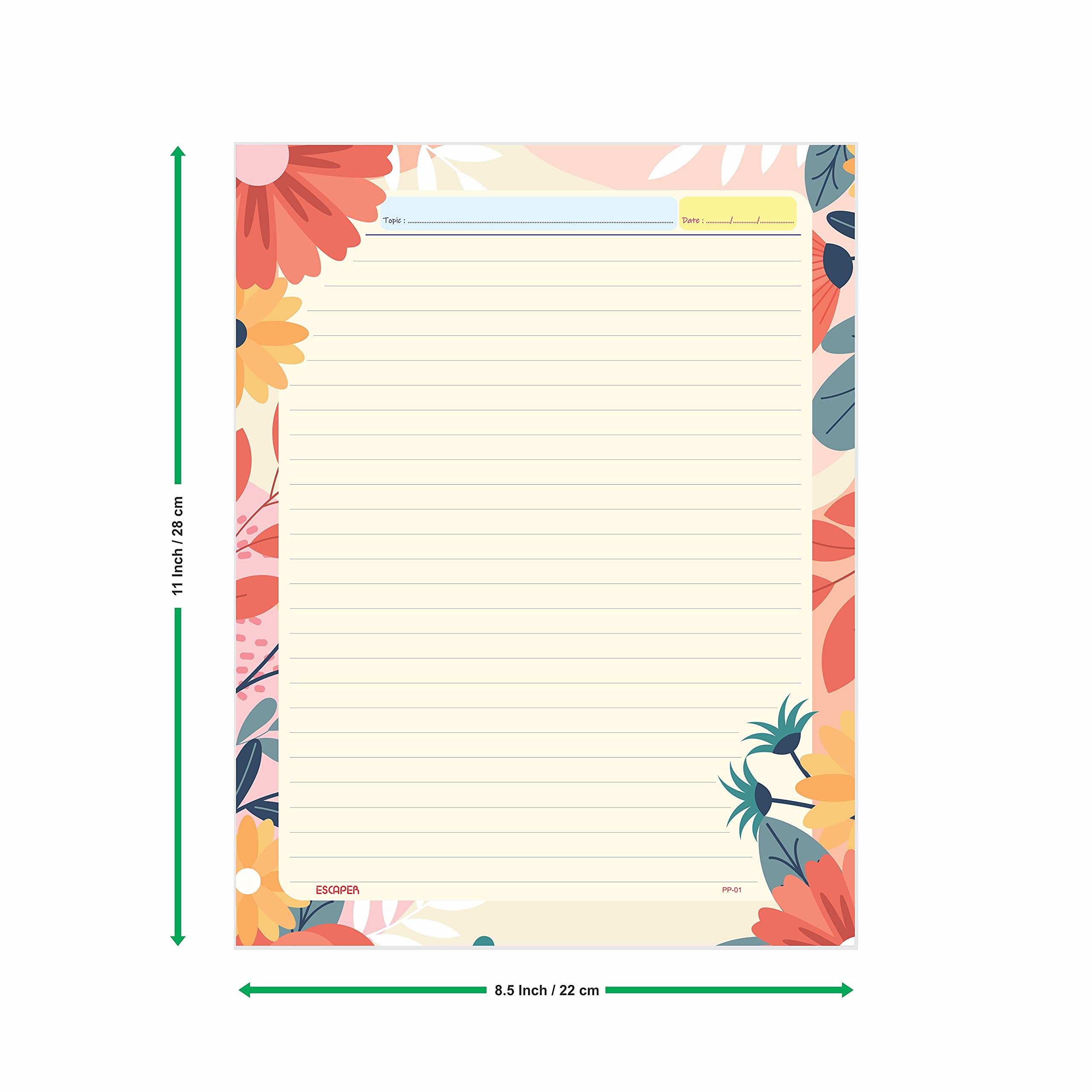 ESCAPER Flower Theme Project Papers - Multicolor Practical Sheets for Assignment, Art & Craft One Side Ruled Lines Paper, Designer Ruled Coloured Paper, Perfect for School Projects