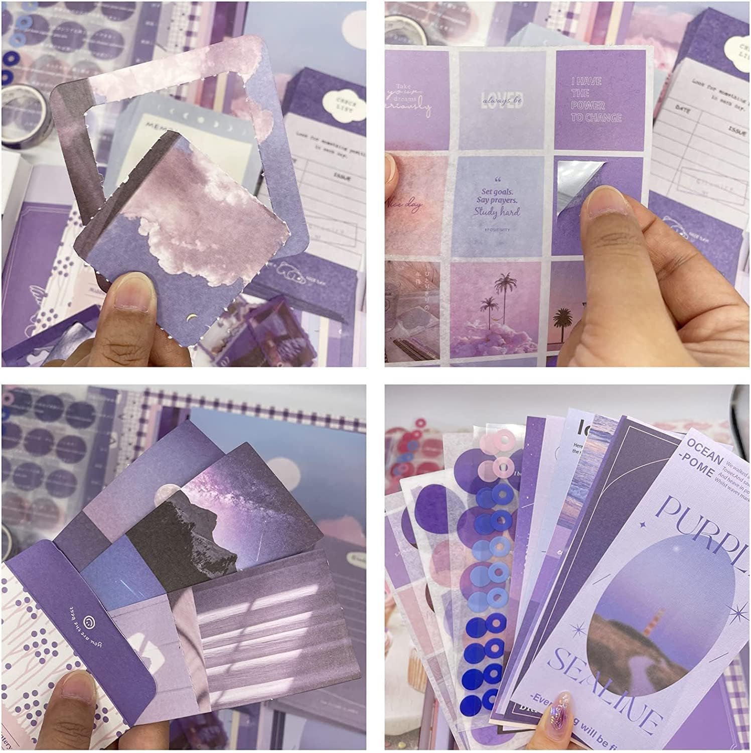LANLOY 346pcs Journal Supplies Kit Vintage Scrapbook Stickers Art Journaling Bullet Junk Journal Planners DIY Decoration Paper Stickers Craft Kits Notebook Collage Album (Purple Book)