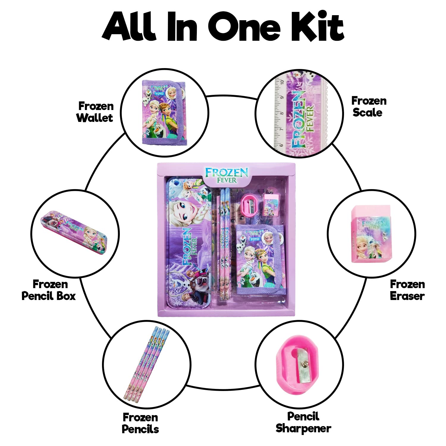 Party Propz Frozen Gifts for Girls - Pack of 7 Pcs, Stationery Items for Girls | Elsa Accessories for Girls | Stationary Set Return Gift | School Accessories for Girls | Girls Gift Items for Birthday