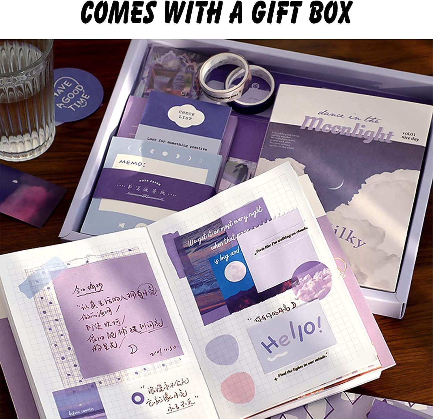 LANLOY 346pcs Journal Supplies Kit Vintage Scrapbook Stickers Art Journaling Bullet Junk Journal Planners DIY Decoration Paper Stickers Craft Kits Notebook Collage Album (Purple Book)