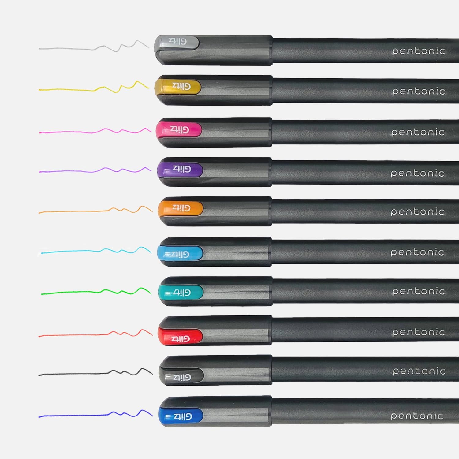 Pentonic Glitz 1.0 mm Multicolor Glitter Gel Pen | Multicolor Ink, Set Of 10 Pcs