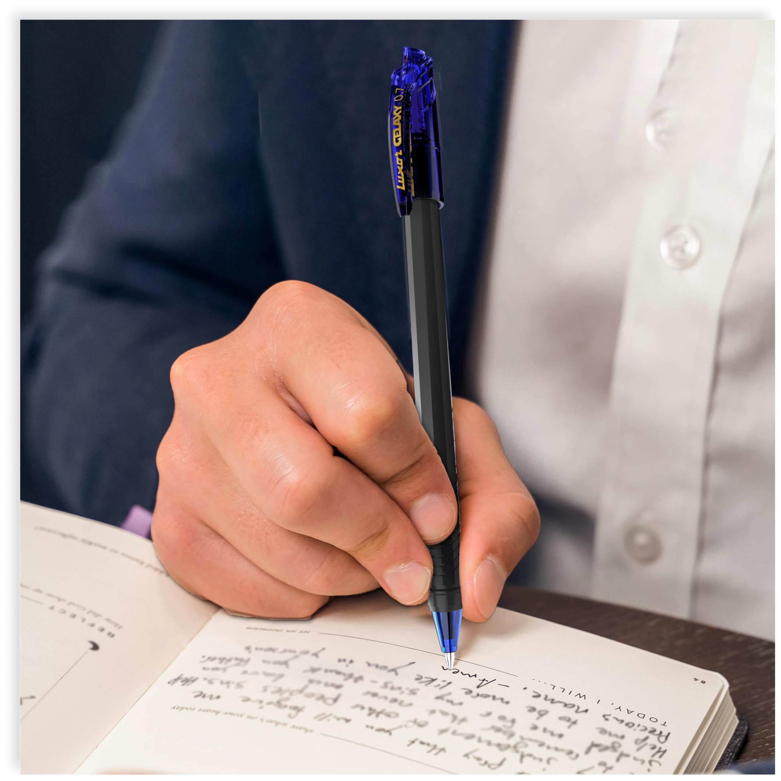 Luxor Schneider Gelaxy Gel Pen| Pack of 4 - Blue| Refillable| 0.7 mm tip| Quick dry ink| German Technology| Smooth writing experience| Pens For Students
