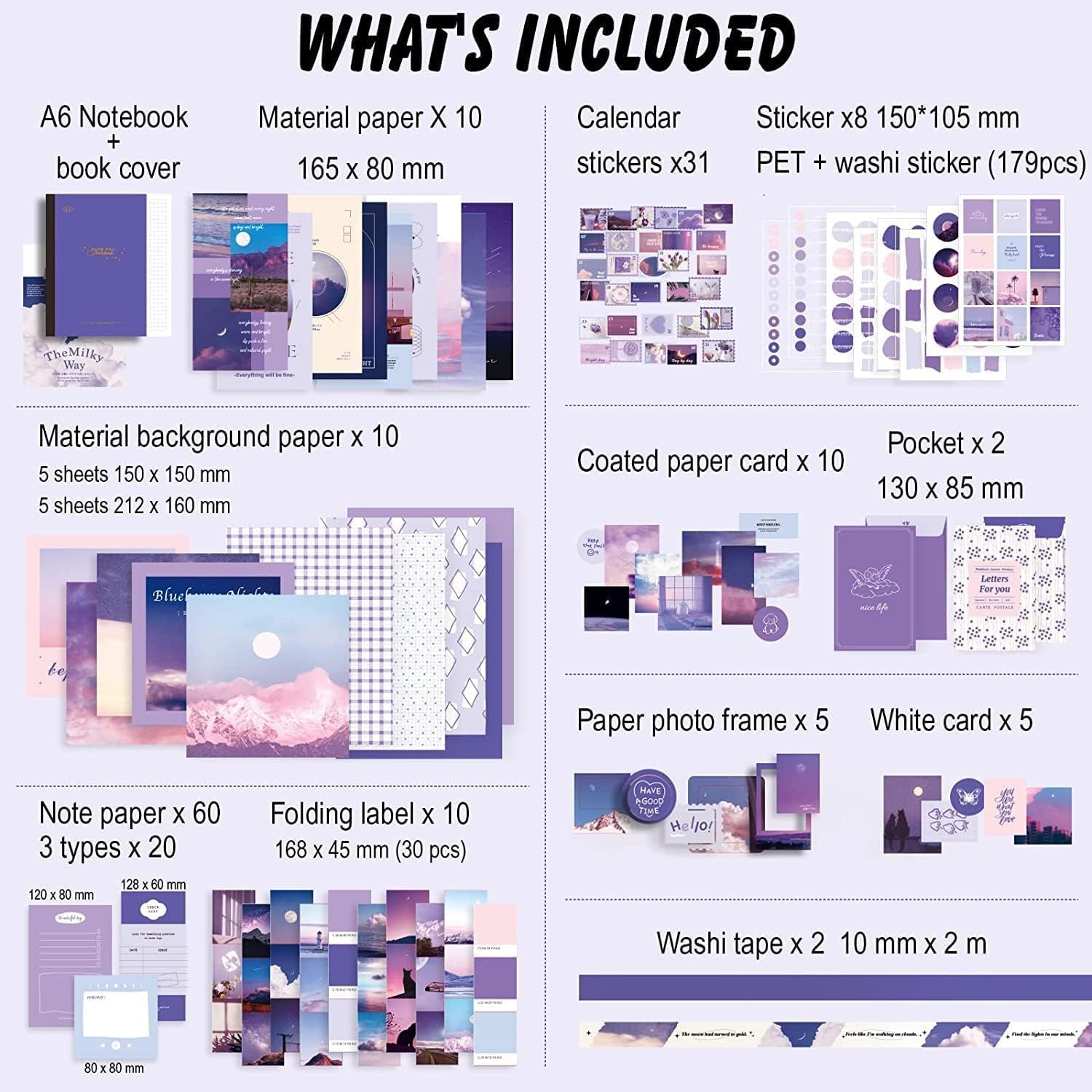 LANLOY 346pcs Journal Supplies Kit Vintage Scrapbook Stickers Art Journaling Bullet Junk Journal Planners DIY Decoration Paper Stickers Craft Kits Notebook Collage Album (Purple Book)