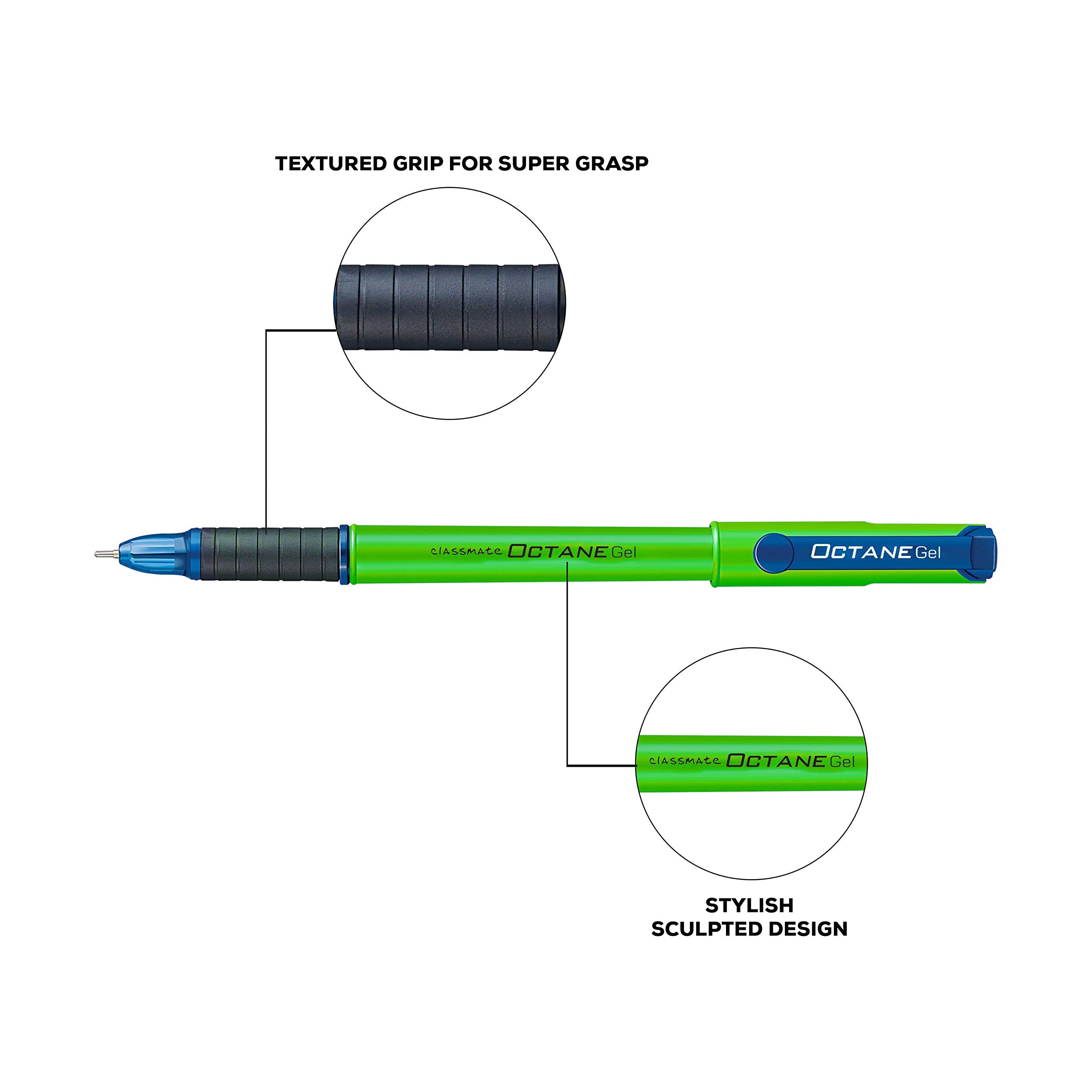 Classmate Octane Neon- Blue Gel Pens (Pack of 5)|Smooth Writing Pens|Water-Proof Ink for Smudge-Free writing|Attractive Neon Body Colours|Preferred by Students for Exam & Class Notes