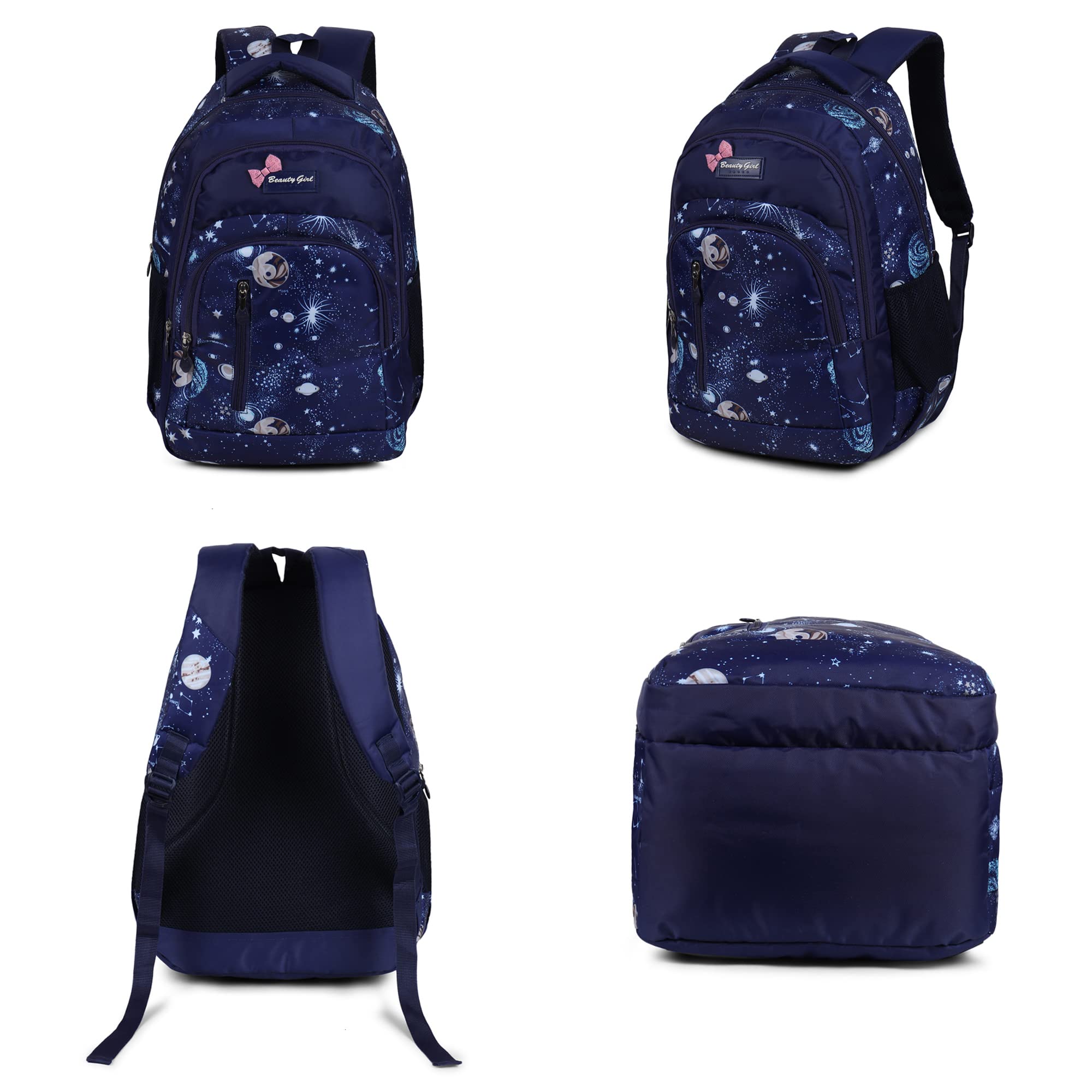 BEAUTY GIRLS Women's 1522 Polyester Floral Printed Designer Stylish Waterproof School/Collage/Picnic Bag-Standard Backpack (32 Litre, Navy Blue) Free Size