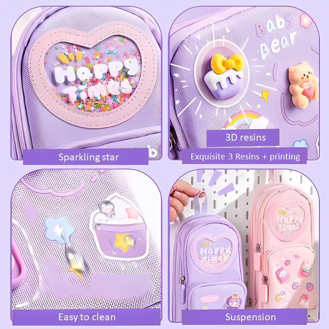 Pencil Pouch for Girls, Pen Pencil Pouch Stationery Organizer School, Pencil Box Girls Boys, Pencil Pouch Aesthetic for Kids, Large Capacity Pencil Case with 3 Layers 6 Compartments (Purple)