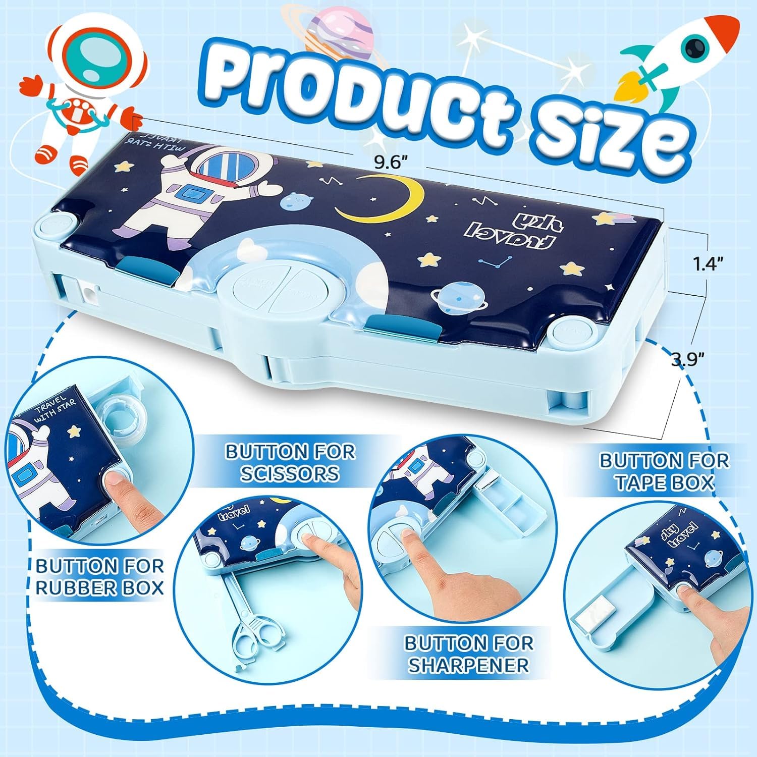 PRIME DEALS Multi-Functional Pencil Box For Kids, Space Boys, Kids Boys & Girls, Magnetic Boys, Space Theme Gifts Kids Accessories. (Astronaut, Plastic, Blue)