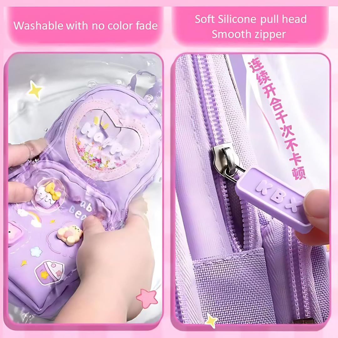 Pencil Pouch for Girls, Pen Pencil Pouch Stationery Organizer School, Pencil Box Girls Boys, Pencil Pouch Aesthetic for Kids, Large Capacity Pencil Case with 3 Layers 6 Compartments (Purple)