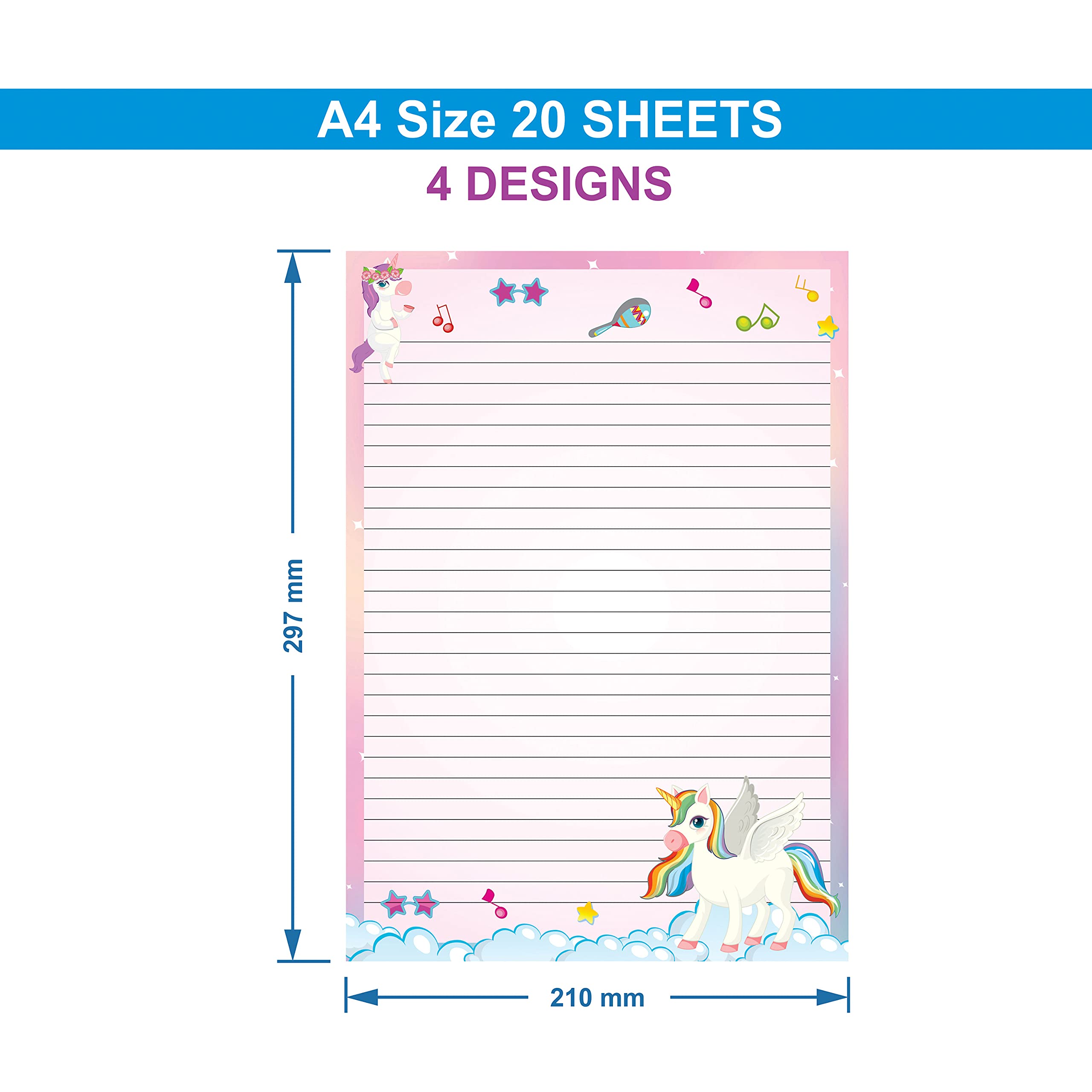 Clickedin One Side Ruled A4 Size Designer Page Sheet for Project School, Colleges, Project, Assignments, Practical Multipurpose 20 Pages