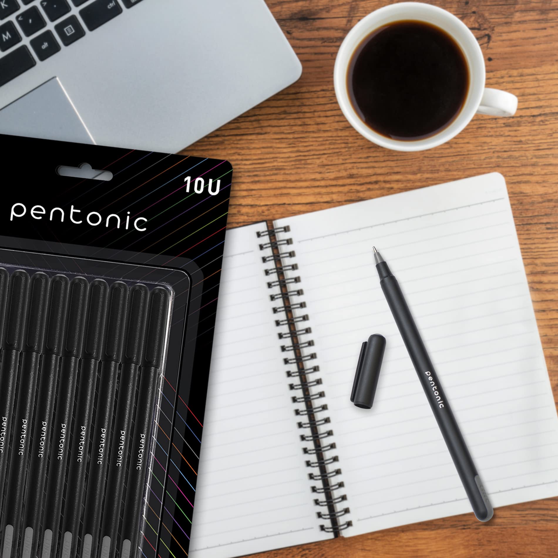 Pentonic 0.7 mm Ball Pen Blister Pack | Black Body | Black Ink | Set of 10 Pens