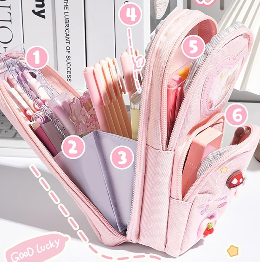 Pencil Pouch for Girls, Pen Pencil Pouch Stationery Organizer School, Pencil Box Girls Boys, Pencil Pouch Aesthetic for Kids, Large Capacity Pencil Case with 3 Layers 6 Compartments (Purple)