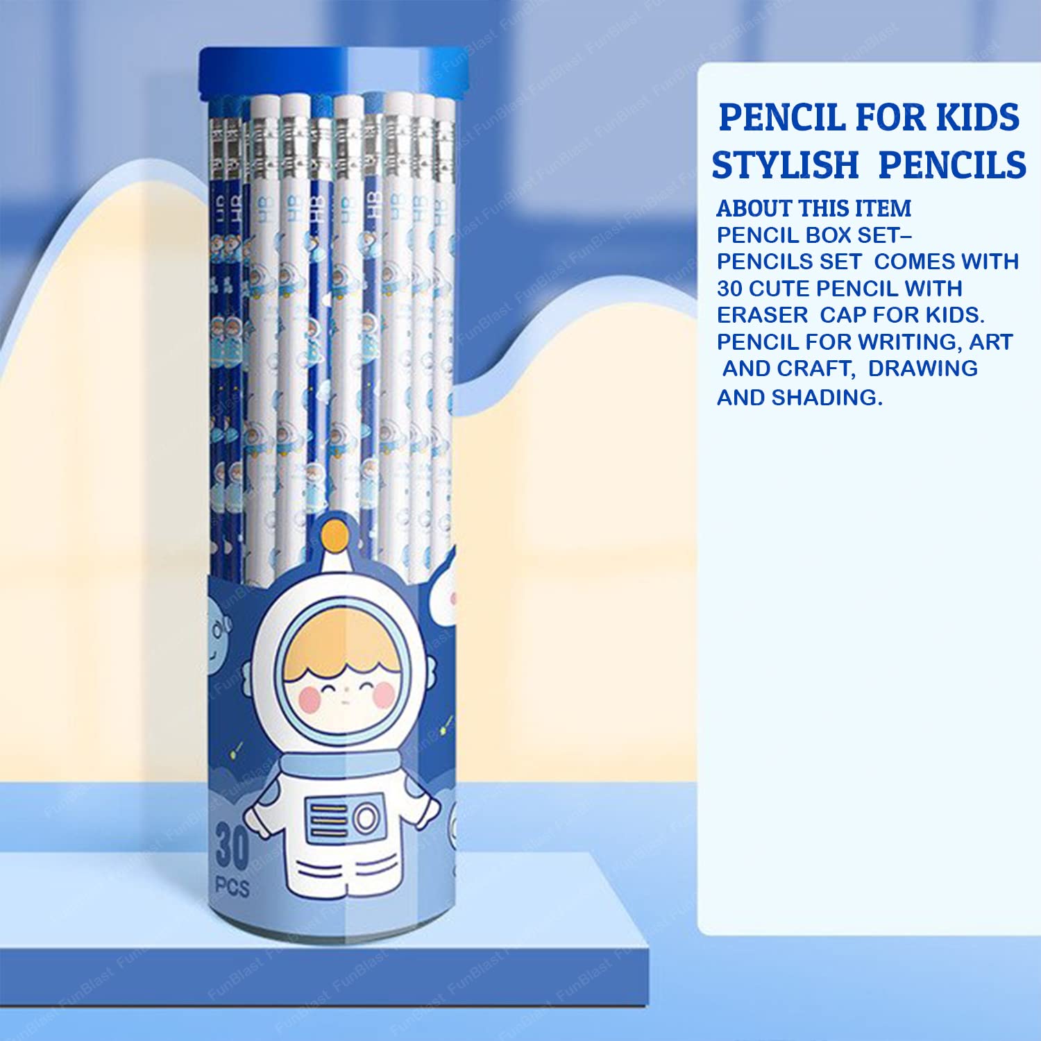FunBlast Cute Pencil For Kids,Stylish Pencils Stationary Kit Cartoon Pencil Set With Erasers For Kids,Pencil For Drawing&Shading,Birthday Return Gift,Stationary Set 30 Pcs Box Set (Bear),Ink black
