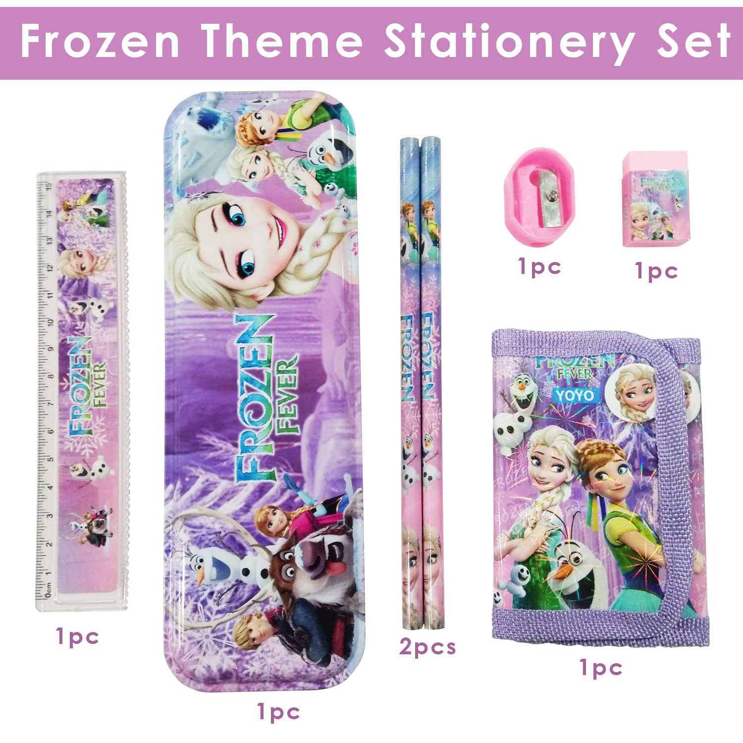 Party Propz Frozen Gifts for Girls - Pack of 7 Pcs, Stationery Items for Girls | Elsa Accessories for Girls | Stationary Set Return Gift | School Accessories for Girls | Girls Gift Items for Birthday