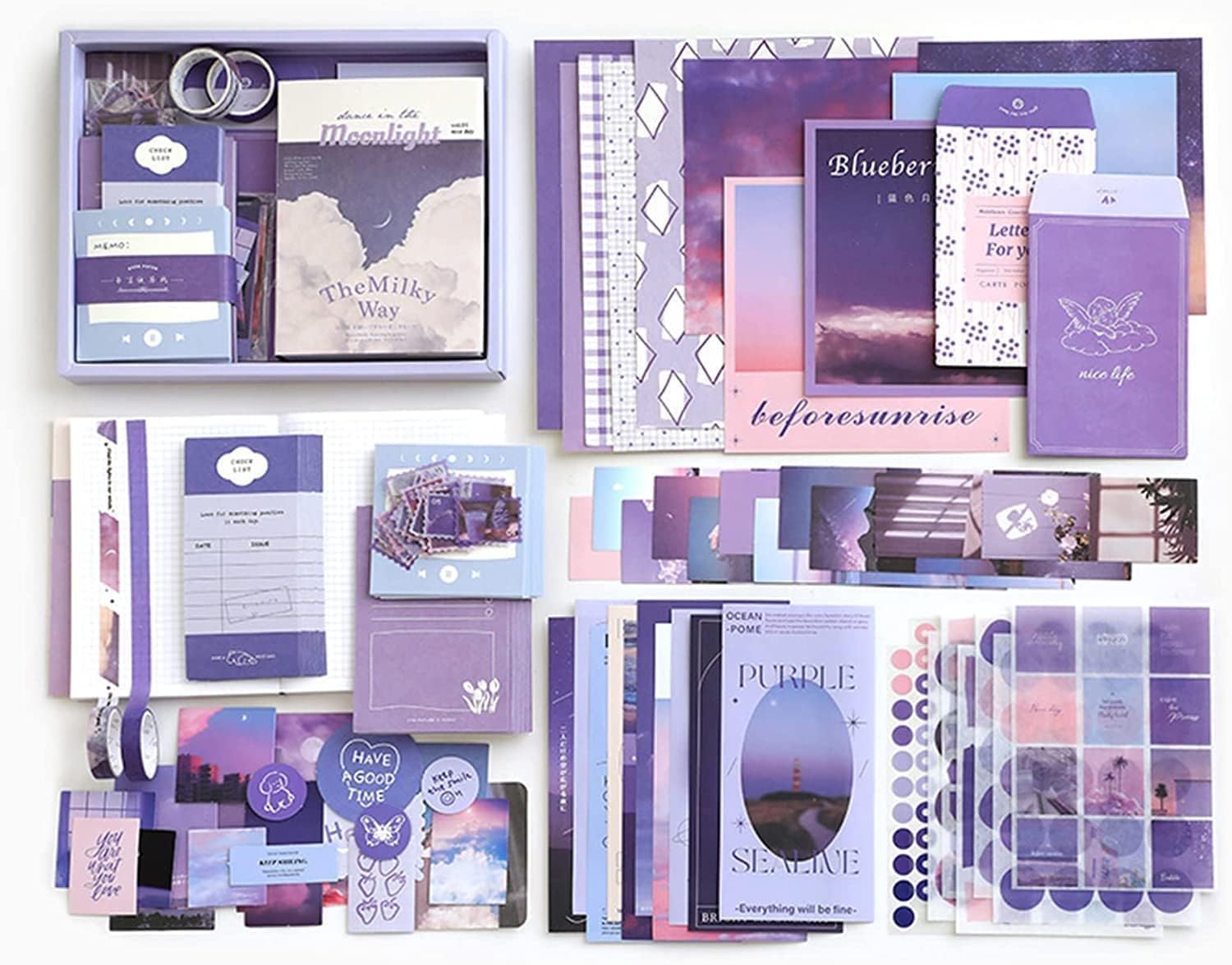 LANLOY 346pcs Journal Supplies Kit Vintage Scrapbook Stickers Art Journaling Bullet Junk Journal Planners DIY Decoration Paper Stickers Craft Kits Notebook Collage Album (Purple Book)