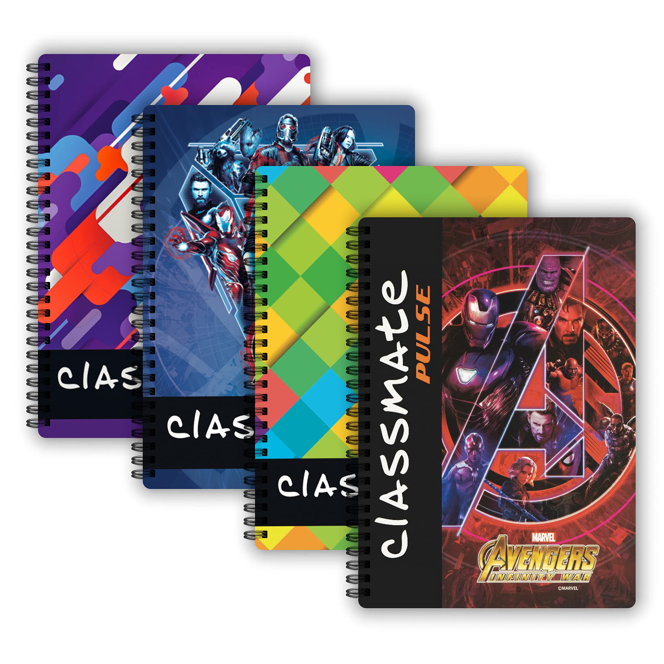 Classmate Pulse Single Subject Spiral Notebook - Pack of 4 | Unruled | 200 Pages | 24.0cm x 18.0cm | Attractive Cover Designs | Soft Cover |Notebooks for College Students | Assorted Designs