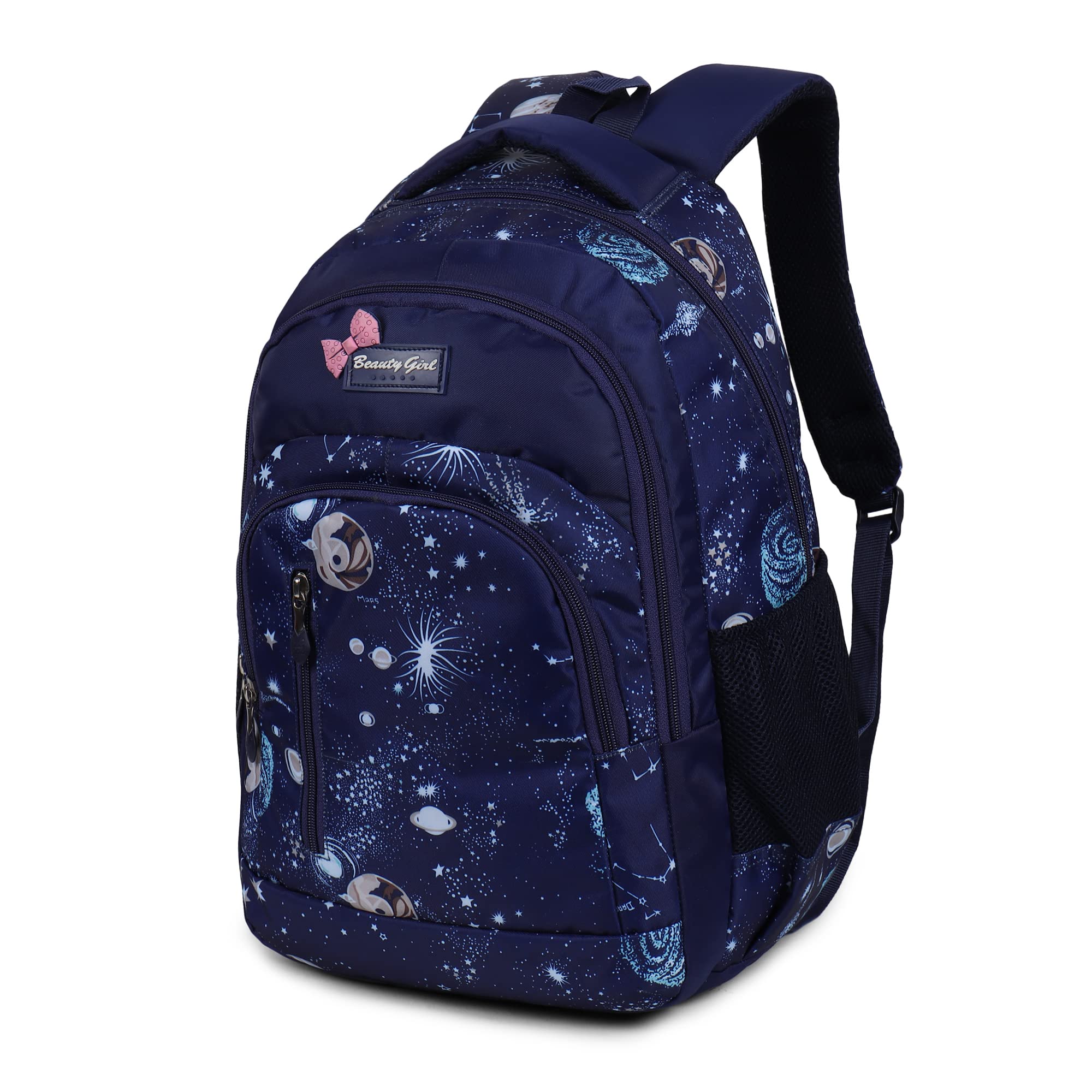 BEAUTY GIRLS Women's 1522 Polyester Floral Printed Designer Stylish Waterproof School/Collage/Picnic Bag-Standard Backpack (32 Litre, Navy Blue) Free Size