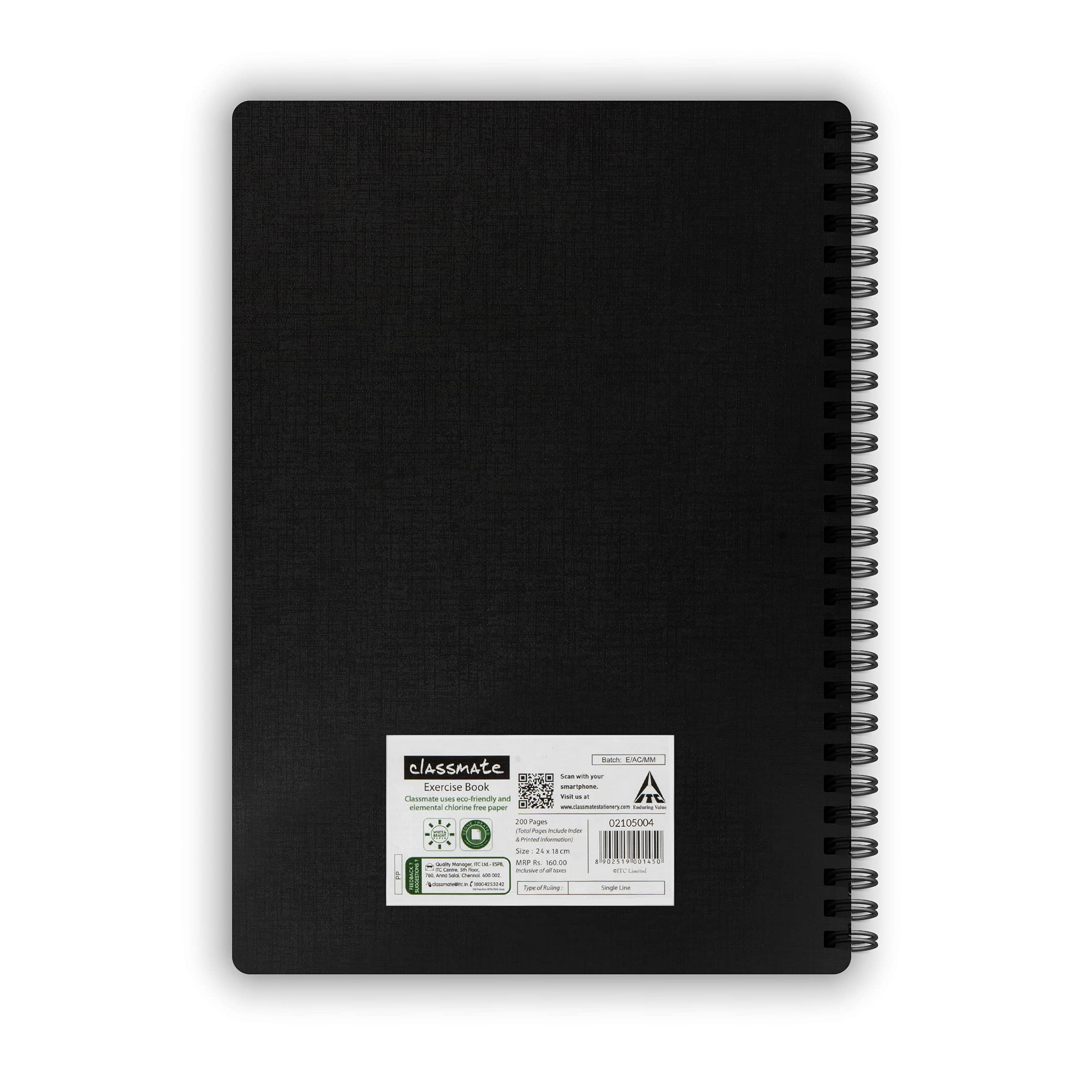 Classmate Pulse Single Subject Spiral Notebook - Pack of 4 | Unruled | 200 Pages | 24.0cm x 18.0cm | Attractive Cover Designs | Soft Cover |Notebooks for College Students | Assorted Designs