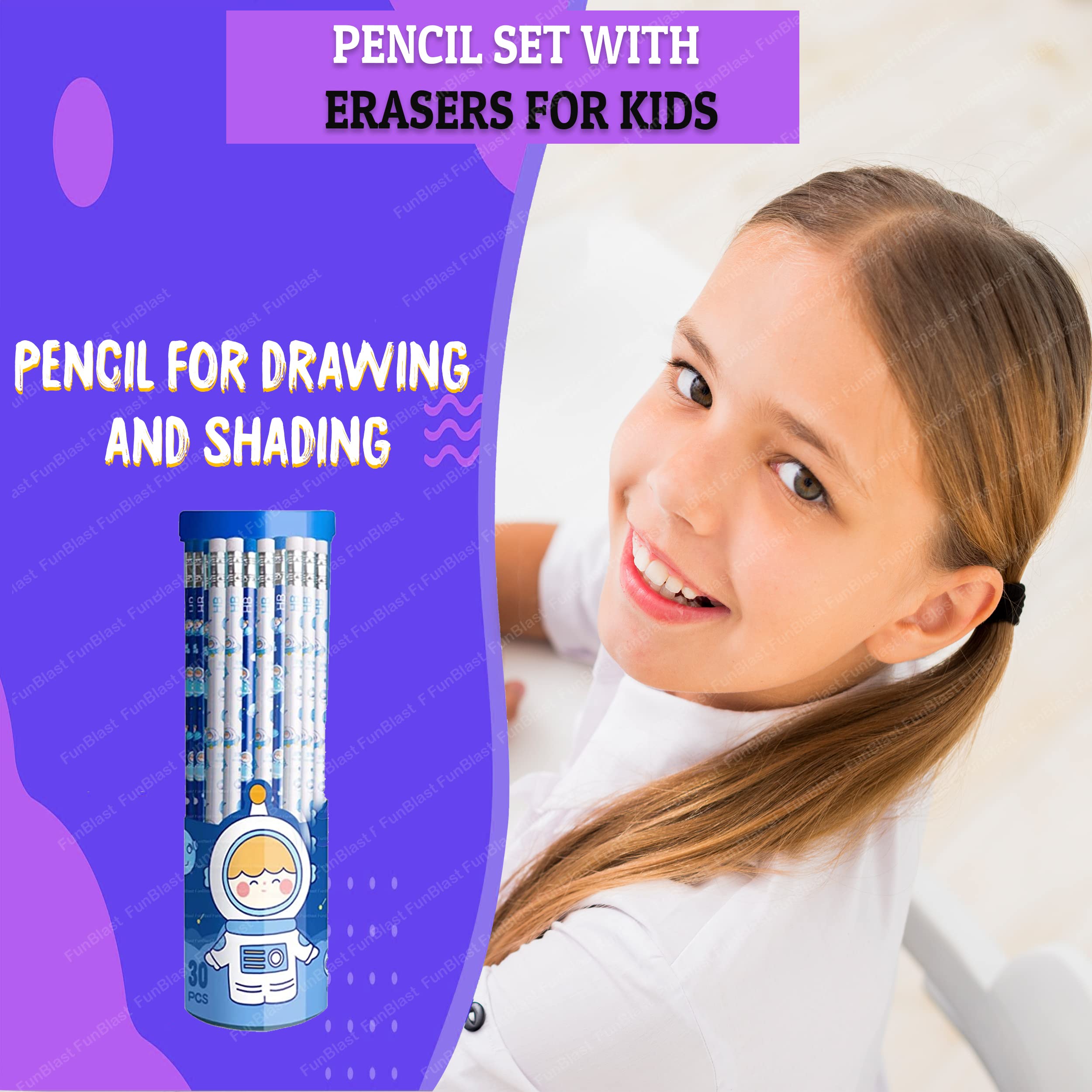 FunBlast Cute Pencil For Kids,Stylish Pencils Stationary Kit Cartoon Pencil Set With Erasers For Kids,Pencil For Drawing&Shading,Birthday Return Gift,Stationary Set 30 Pcs Box Set (Bear),Ink black