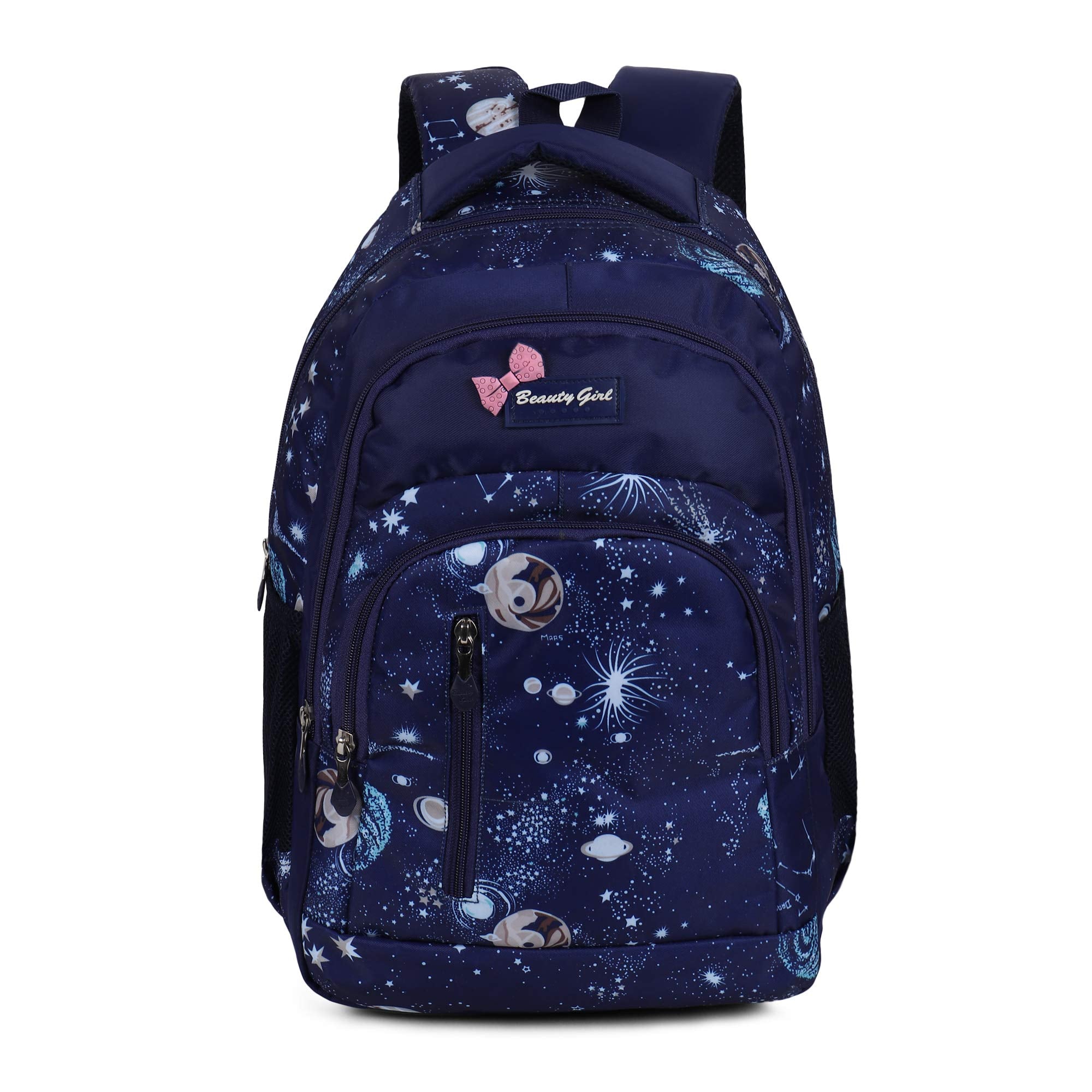 BEAUTY GIRLS Women's 1522 Polyester Floral Printed Designer Stylish Waterproof School/Collage/Picnic Bag-Standard Backpack (32 Litre, Navy Blue) Free Size