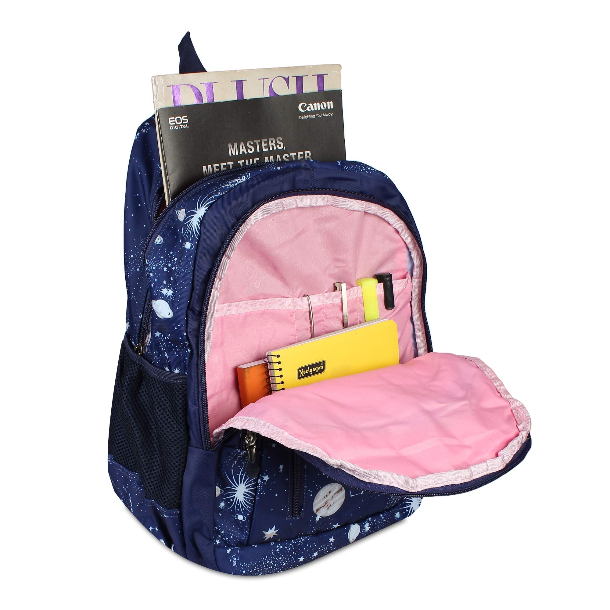 BEAUTY GIRLS Women's 1522 Polyester Floral Printed Designer Stylish Waterproof School/Collage/Picnic Bag-Standard Backpack (32 Litre, Navy Blue) Free Size