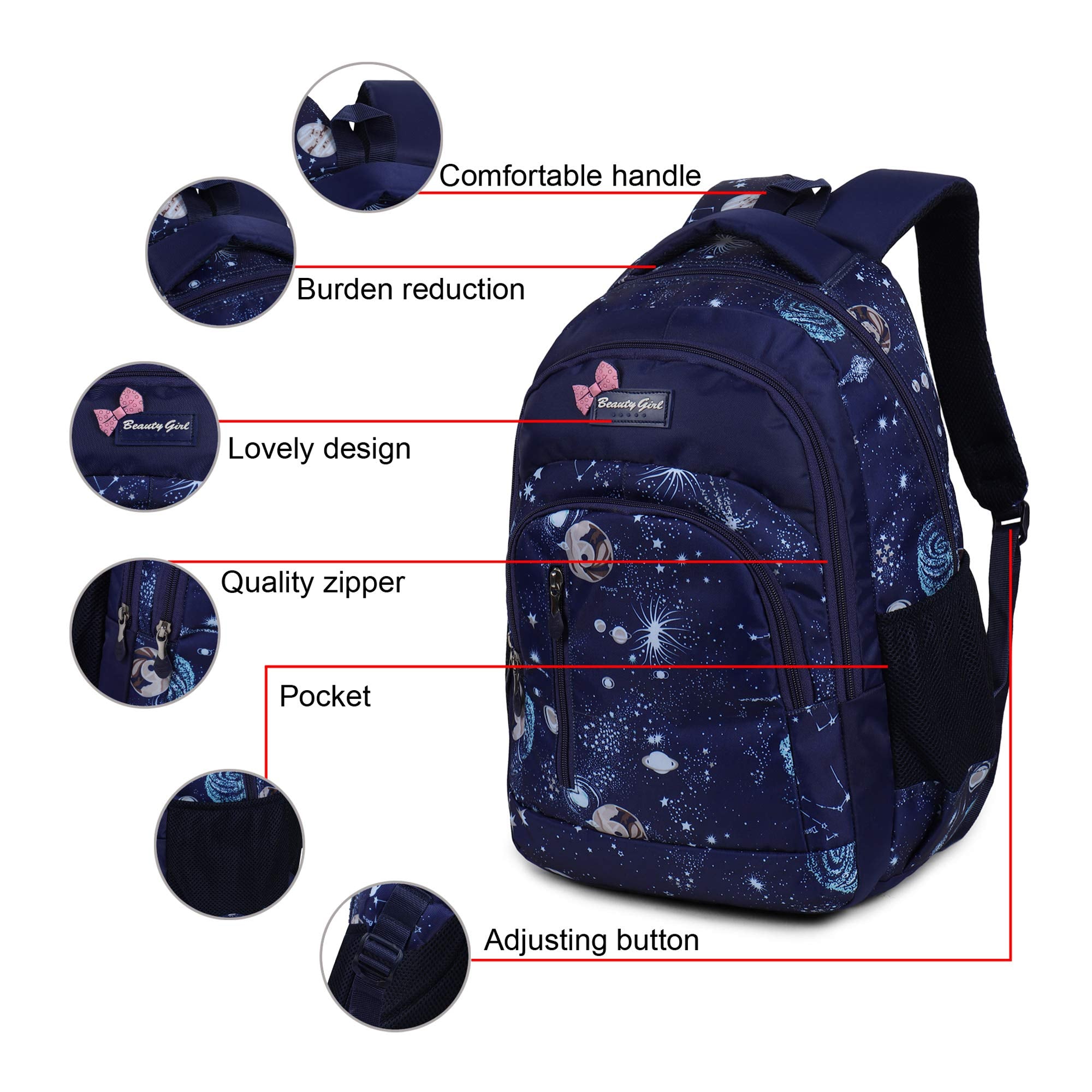 BEAUTY GIRLS Women's 1522 Polyester Floral Printed Designer Stylish Waterproof School/Collage/Picnic Bag-Standard Backpack (32 Litre, Navy Blue) Free Size