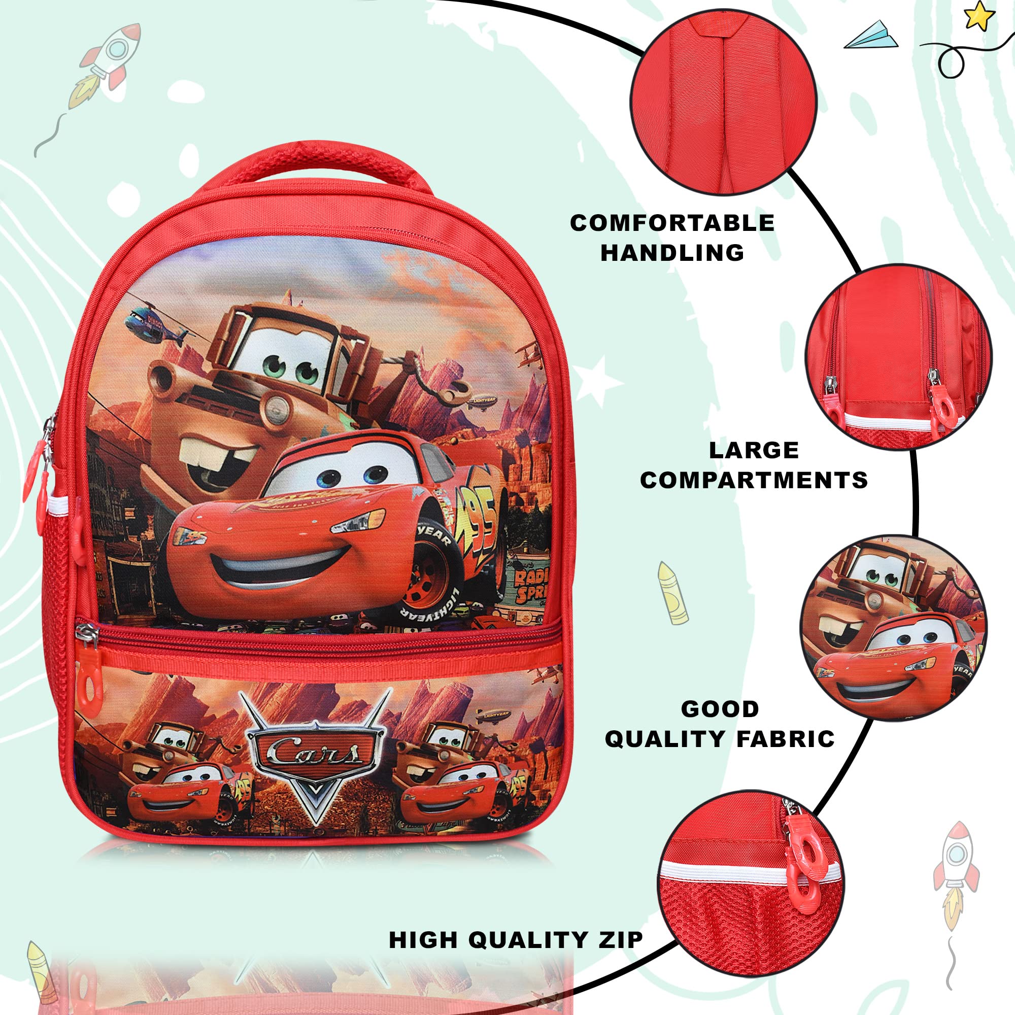 Stylbase Car Kids School Bags for Boys And Girls Printed Cartoon Waterproof Bag | Kids Backpack Ideal for ukg Nursery 1st class Ages 5-7 Years Boys And Girls (14 inches 18L)