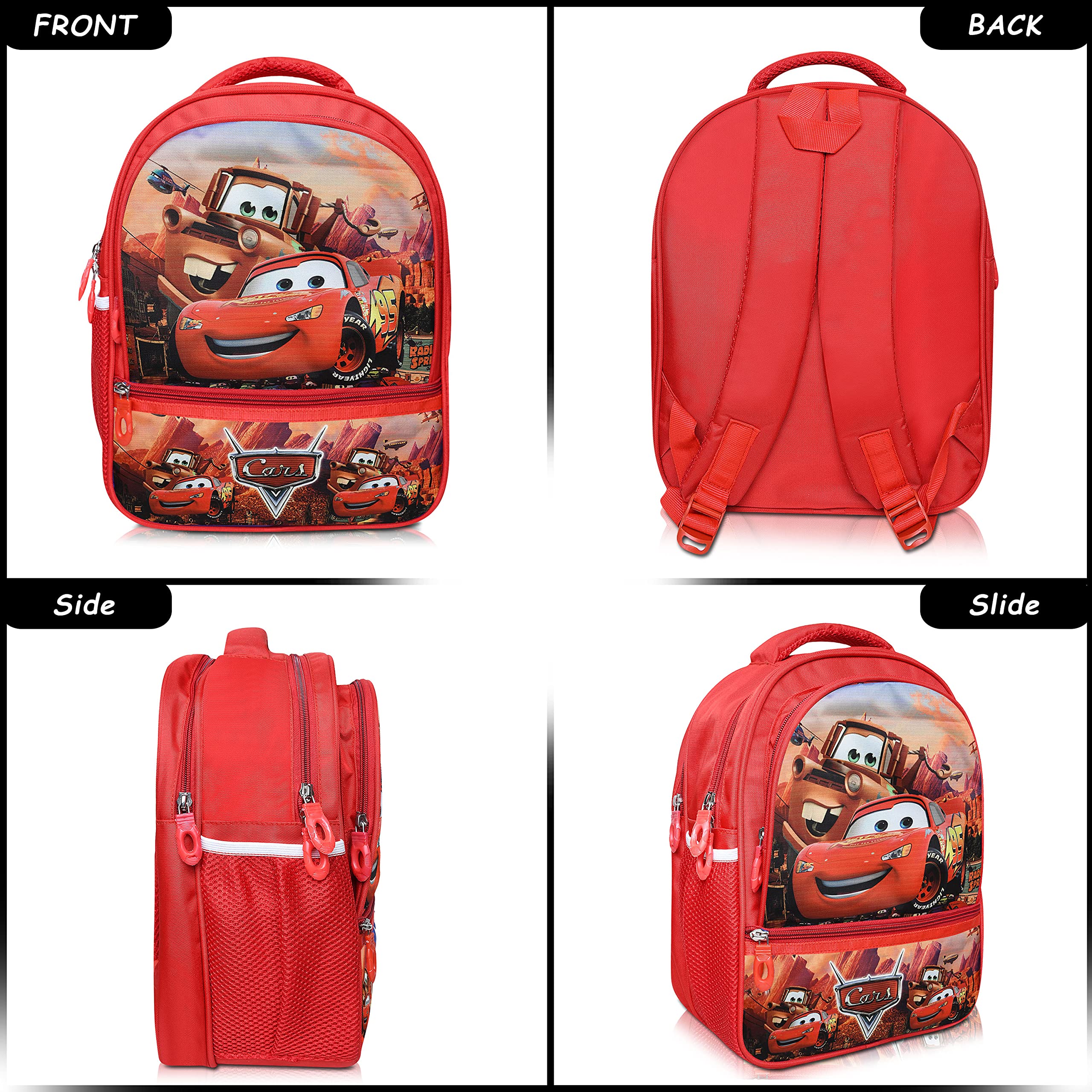 Stylbase Car Kids School Bags for Boys And Girls Printed Cartoon Waterproof Bag | Kids Backpack Ideal for ukg Nursery 1st class Ages 5-7 Years Boys And Girls (14 inches 18L)