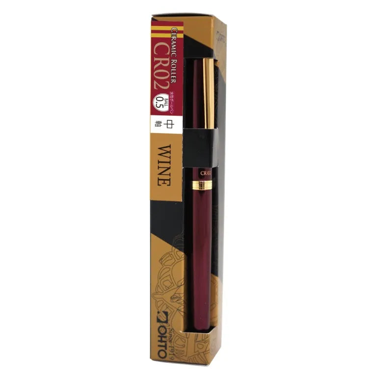 OHTO CR02 Ceramic Rollerball Pen with Gold Trim – 0.5mm Black Ink – Black/WineRed