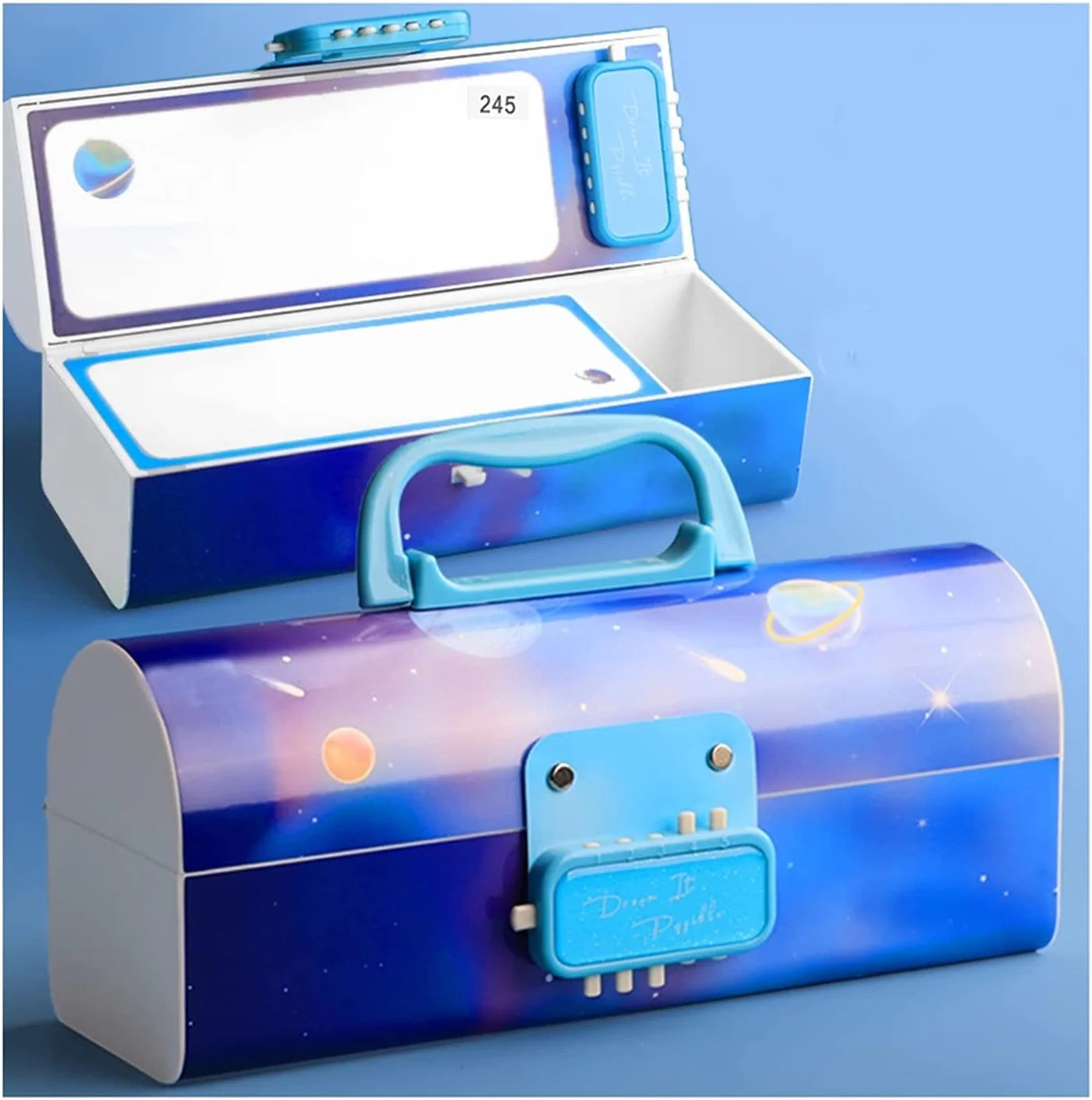 Multi-function pencil box/compass box with lock for school children